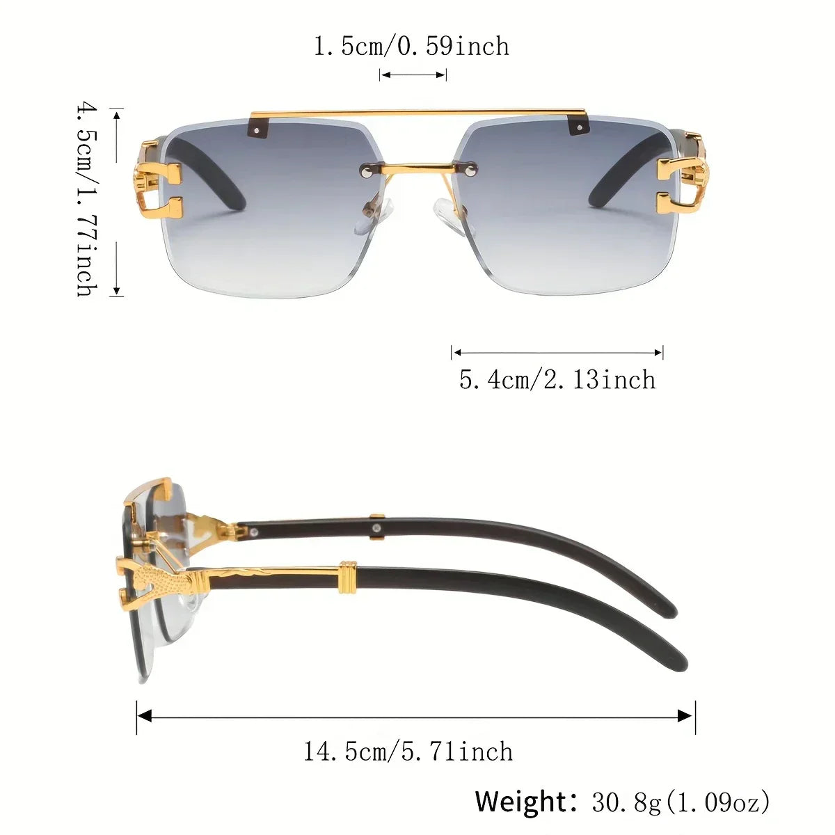 Men's Metal Square Frameless Double Bar Vintage High-Quality