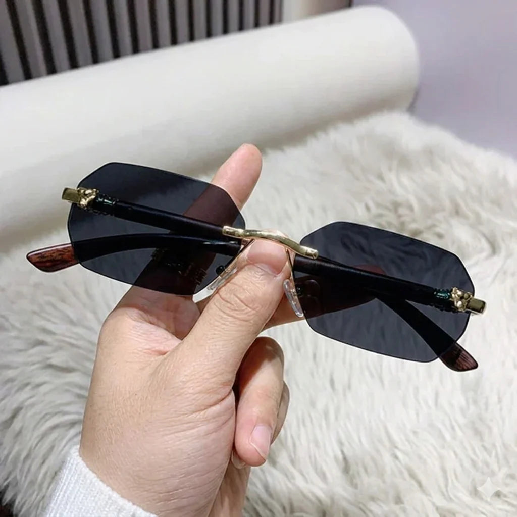 Vintage Faux Wood Frame Headband Rimless, Edgeless Sunglasses