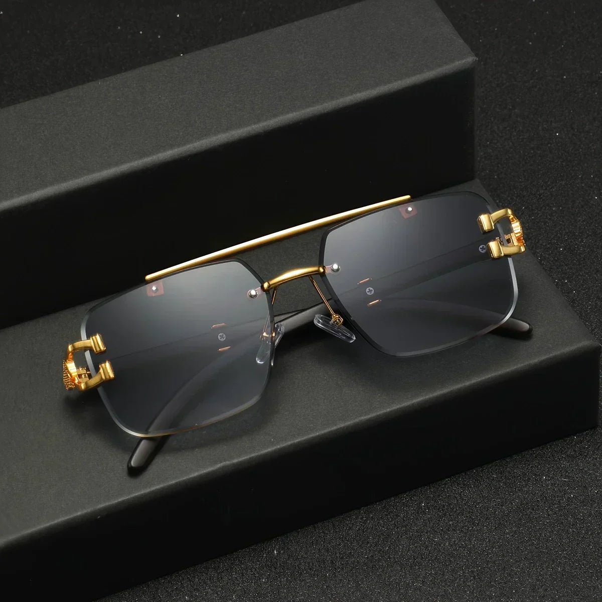 Men's Metal Square Frameless Double Bar Vintage High-Quality